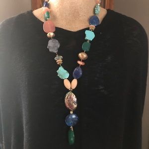 Chico’s long necklace. NWT wood turquoise abalone